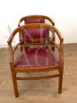 Set of 4 Art Deco tub chairs in wood and burgundy skai, Italy 1940s