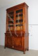 Antique Lombard Charles X bookcase in walnut with blown glass doors