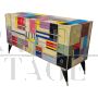 Low dresser with six drawers in multicolored glass