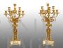 Pair of Napoleon III antique flambeaux candelabra in gilt bronze            
                            