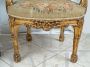 Pair of antique armchairs in gilded wood with Aubusson fabric