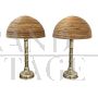 Pair of table lamps in polished brass and bamboo