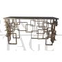 Double-sided console in chrome-gold steel and black Murano glass top