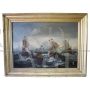 Antique painting of battle between galleons, 19th century, oil on canvas       