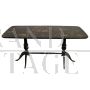 Black Art Deco dining table with black marble effect glass top