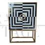 Optical design bar cabinet sideboard in black and white glass