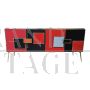 Backlit sideboard with four doors in red and black glass    