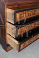 Antique Lombard inlaid chest of drawers with drop-down top, Italy 17th century