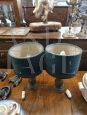 Pair of antique bronze table lamps with teal lampshade