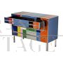 Vintage design chest of drawers in multicolored glass with 3 drawers, 1980s