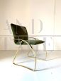 Design cantilever office chair in golden steel and green velvet, Italy 1970s