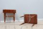 Pair of vintage teak and briar bedside tables with glass top, Italy 1950s