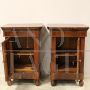 Pair of antique capuchin bedside tables from the Charles X era in walnut, 19th century Italy