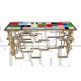 Golden double-sided sculpture console with multicolored Murano glass top