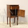 Antique Directoire bedside table cabinet in inlaid walnut, 19th century Italy