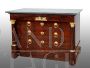 Antique French Empire chest of drawers in mahogany feather with gray marble top