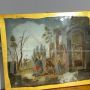 Antique pair of 18th century glass paintings with peasant scenes