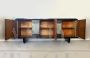 1930s Art Deco sideboard in rosewood and elm with silk-screened glass