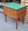 Vintage teak bedside table with green glass top             