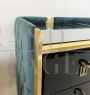 Vintage 1970s dresser and bedside tables set in teal green velvet and black glass