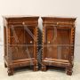 Pair of Louis Philippe capuchin bedside tables in walnut, Italy 19th century