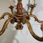 Antique six-arm chandelier in ruby ​​and gold painted wood, 19th century