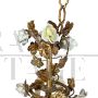 Golden wrought iron chandelier with porcelain roses, Italy early 1900s