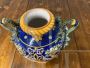 Antique Ginori trilobed majolica vase from 1860 with festoons and blue signature