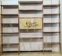 Vintage modular bookcase wall unit in maple and mahogany with print