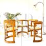 Set of 5 vintage round dining chairs in solid beech wood