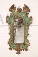 Gothic style mirror in green and gold lacquered wood, 1980s          