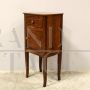 Antique Directoire bedside table cabinet in inlaid walnut, 19th century Italy