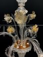 Cesare Toso chandelier in Murano glass with golden flowers, Italy 1980s