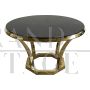 Golden Art Deco circular table with black glass top