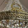 Large antique hot air balloon chandelier from the late 19th century with crystal drops                            