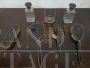 Antique toilet set with silver and tortoiseshell brushes, mirror and bottles