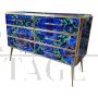 Design dresser in blue glass with lapis lazuli effect with six drawers