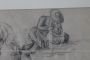 Pair of antique paintings with pencil drawings, signed