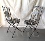 Pair of vintage folding garden chairs in iron and ceramic