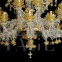 Rezzonico chandelier in crystal and gold Murano glass with lotus flowers