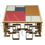 Low coffee table in chrome-gold steel with multicolor Murano glass top