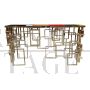 Double-sided console in golden steel with multicolored Murano glass top