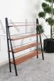 Scandinavian ladder shelf bookcase in teak and iron, Italy 1950s