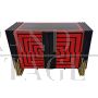 2-door sideboard in red and black glass with optical effect