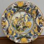 Large antique plate in Neapolitan majolica by Carlo Mollica depicting Neptune                            