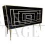 Dresser with two drawers in black Murano glass with golden geometries