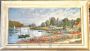 River landscape with boats - oil painting on plywood, France 1950s