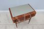 Pair of vintage teak and briar bedside tables with glass top, Italy 1950s