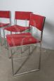 Set of four Willy Rizzo chairs in steel and red fabric, Italy 1970s