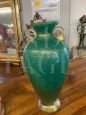 Vase by Flavio Poli for Seguso in green Murano glass with bubbles